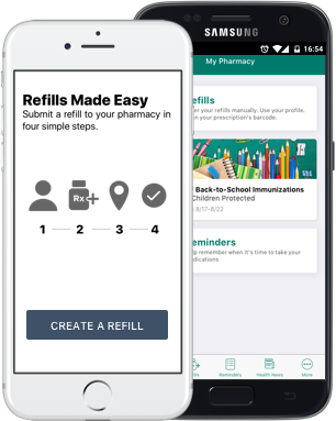 PocketRx mobile app shown on two phones