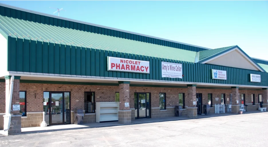 Nicolet Pharmacy storefront in Lakewood, Wisconsin